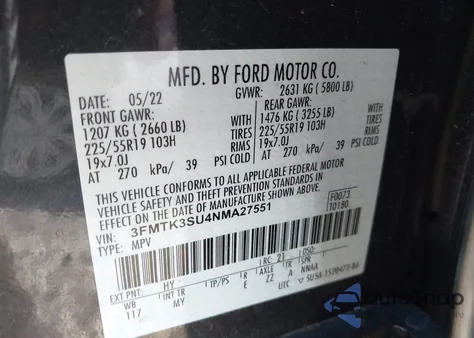 2022 Ford Mustang Mach-E Premium z USA, uszkodzony, nr VIN 3FMTK3SU4NMA27551